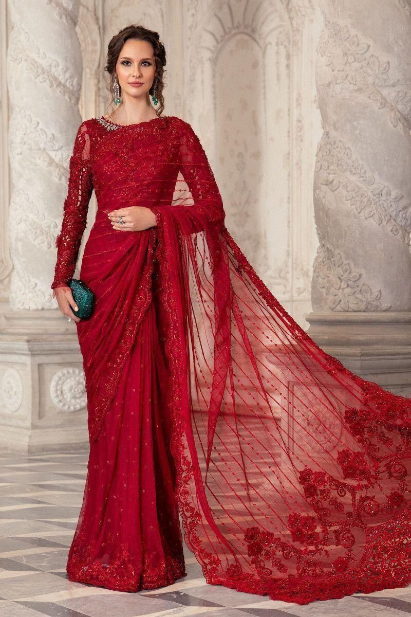 Luxury Red Designer Saree – Bridal & Party Wear Saree for Women