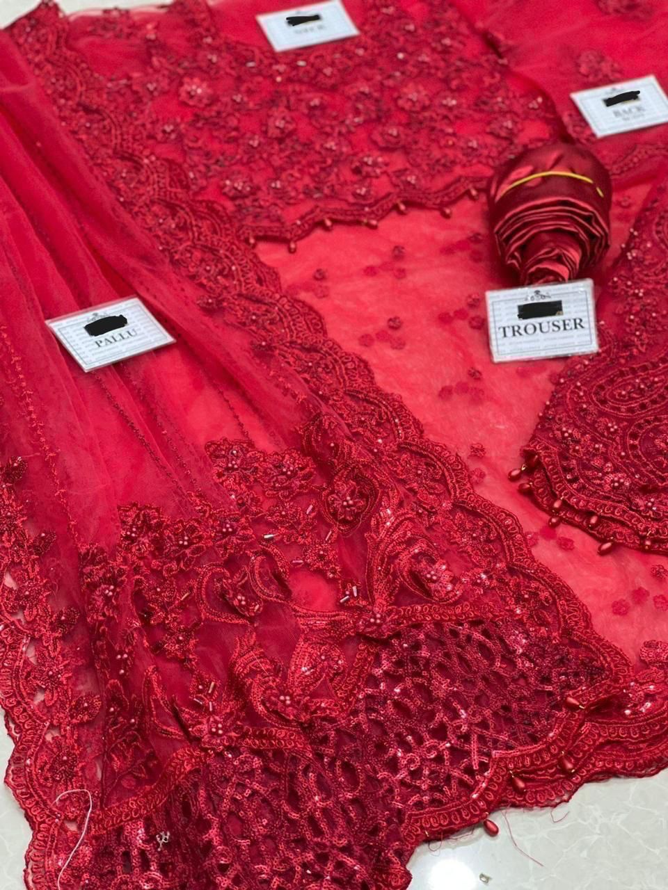 Luxury Red Designer Saree – Bridal & Party Wear Saree for Women