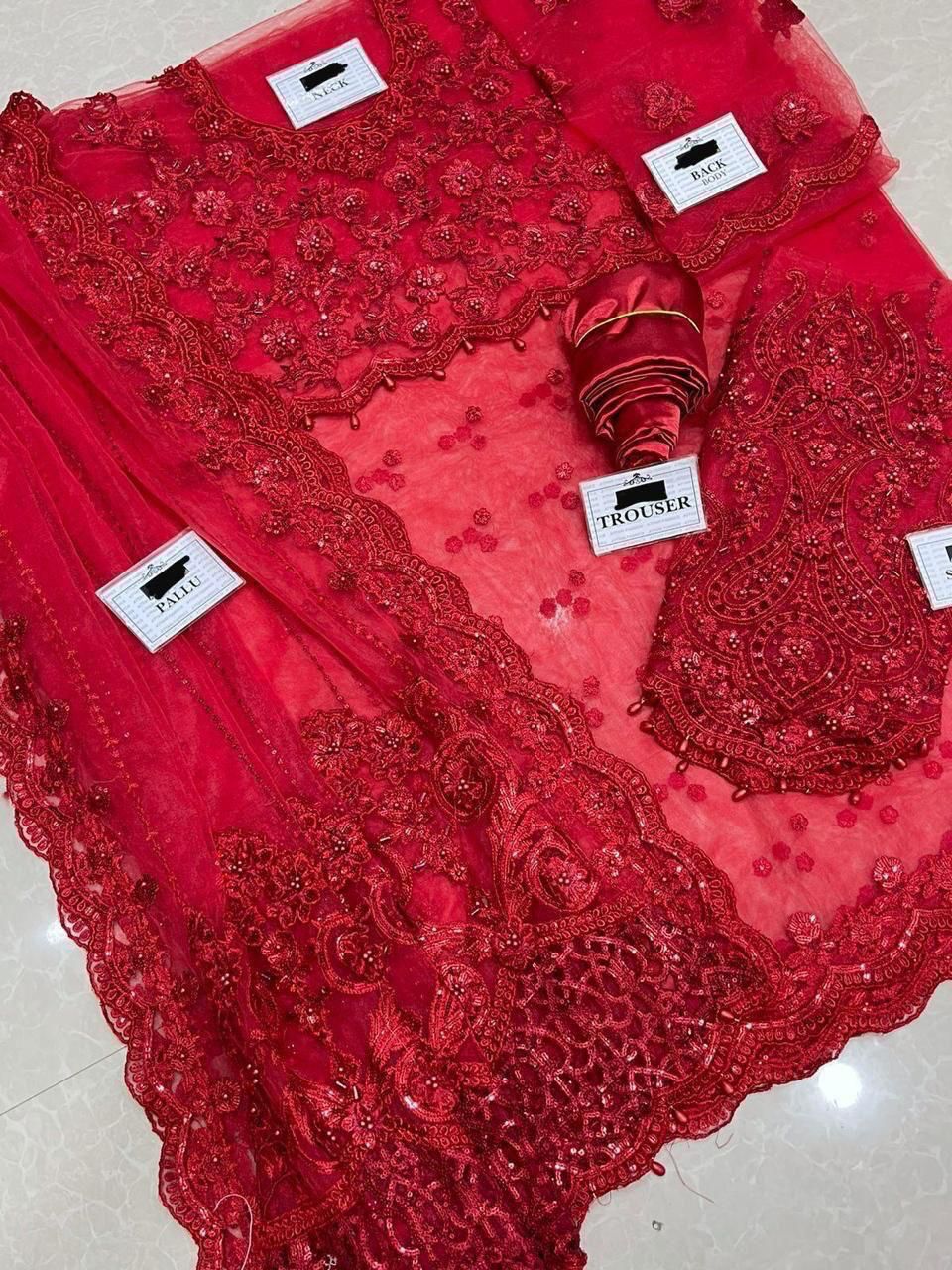 Luxury Red Designer Saree – Bridal & Party Wear Saree for Women