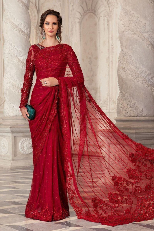 Luxury Red Designer Saree – Bridal & Party Wear Saree for Women